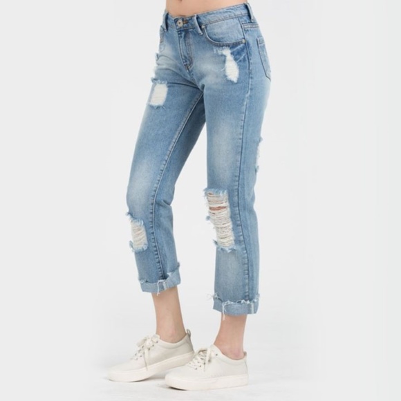 POL Denim - Destroyed Vintage Washed Ankle Cut Boyfriend Jeans